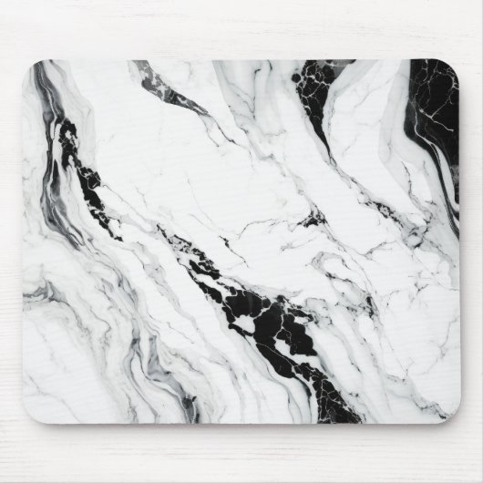 Eleganter abstrakter, schwarz-weißer Marmorstein Mousepad (Vorne)