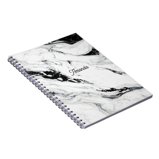 Eleganter abstrakter, schwarz-weißer Marmorstein Notizblock (Rechte Seite)