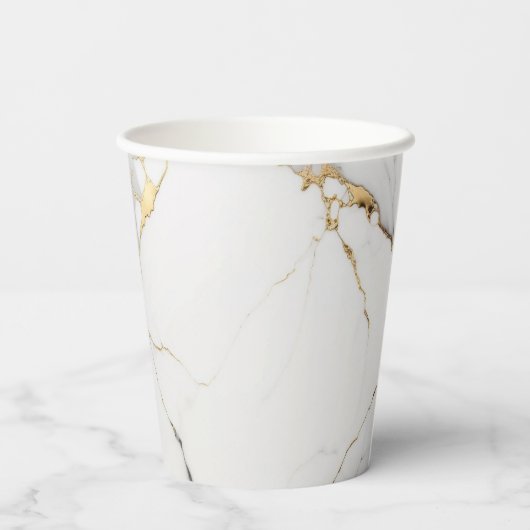 Eleganter abstrakter, schwarz-weißer Marmorstein Pappbecher (Rückseite)