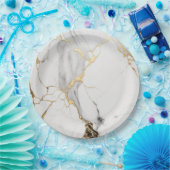 Eleganter abstrakter, schwarz-weißer Marmorstein Pappteller (Party)