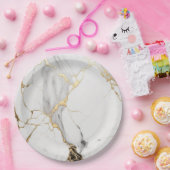 Eleganter abstrakter, schwarz-weißer Marmorstein Pappteller (Party)