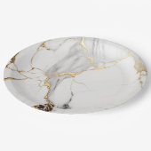 Eleganter abstrakter, schwarz-weißer Marmorstein Pappteller (Schrägansicht)