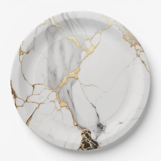 Eleganter abstrakter, schwarz-weißer Marmorstein Pappteller (Vorderseite)