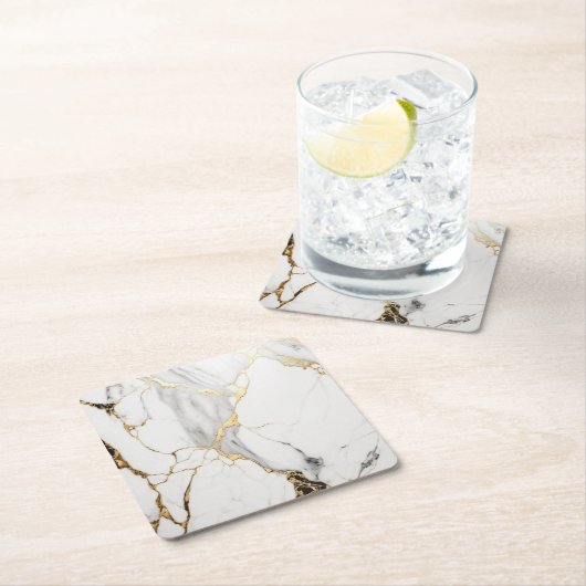 Eleganter abstrakter, schwarz-weißer Marmorstein Rechteckiger Pappuntersetzer (Vor Ort)