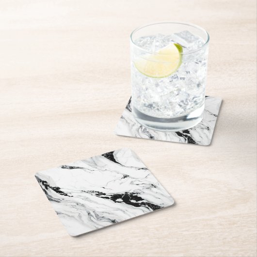 Eleganter abstrakter, schwarz-weißer Marmorstein Rechteckiger Pappuntersetzer (Vor Ort)