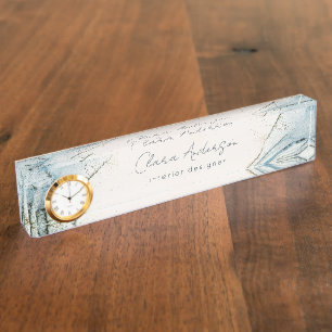 Eleganter Abstrakter Wasserfarben Blauer goldener Namensplakette