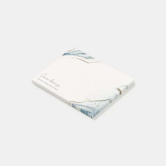 Eleganter Abstrakter Wasserfarben Blauer goldener Post-it Klebezettel (angewinkelt)