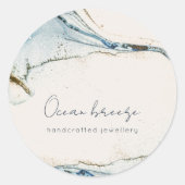 Eleganter Abstrakter Wasserfarben Blauer goldener  Runder Aufkleber (Vorderseite)