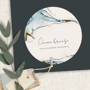 Eleganter Abstrakter Wasserfarben Blauer goldener Runder Aufkleber