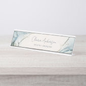 Eleganter Abstrakter Wasserfarben Blauer goldener  Schreibtischnamensplakette (Vorderseite )