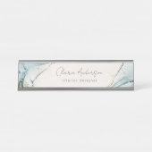 Eleganter Abstrakter Wasserfarben Blauer goldener  Schreibtischnamensplakette (Vorderseite )