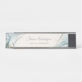 Eleganter Abstrakter Wasserfarben Blauer goldener  Schreibtischnamensplakette (Vorderseite )