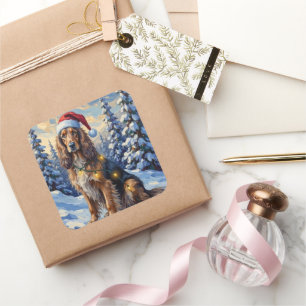 Eleganter Afghanischer Windhund Winterwunderland W Quadratischer Aufkleber