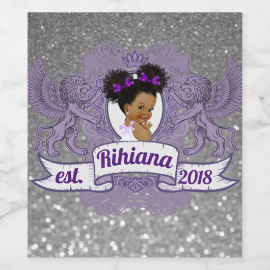 Eleganter afrikanischer Lila Prinzessin Silver Gli Weinetikett (Einzelnes Label)