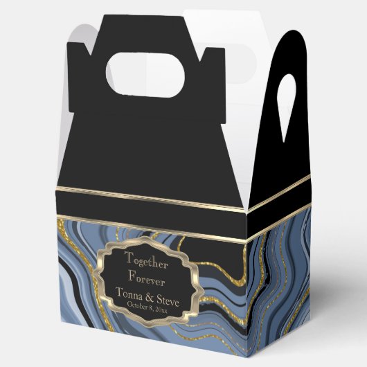 Eleganter Agate Marmor mit Schwarz, Gold und Blau Geschenkschachtel (Geöffnet)