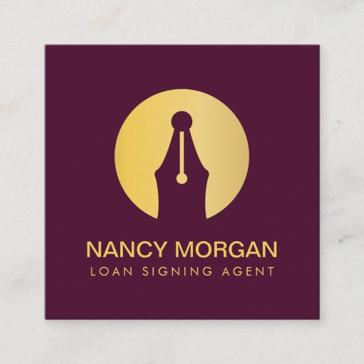 Eleganter Agent-Signatur für Darlehen Modernes Gol Quadratische Visitenkarte (Vorderseite)