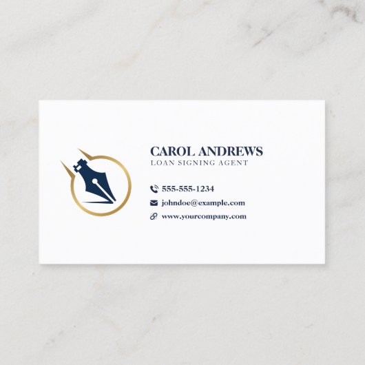 Eleganter Agent Signing Noary Public Gold Blue Visitenkarte (Rückseite)