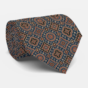 Eleganter Ajrak-Blau-Rost-Boho-Paisley-Stil Krawatte