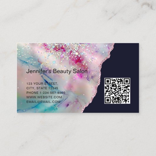 Eleganter Alcohol Ink Agate Holographic Glitzer Visitenkarte (Rückseite)