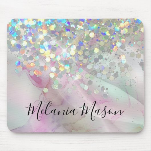Eleganter Alcohol Ink Holographic Funkelnd Glitzer Mousepad (Vorne)