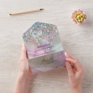 Eleganter Alcohol Ink Marble Holographic Glitzer All In One Einladung