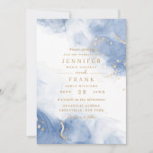 Eleganter Alkohol Tinte Gold Blauer Gänzlich Weiß Einladung (Vorderseite)