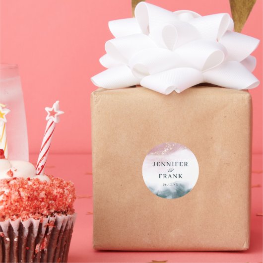 Eleganter Alkohol Tinte Gold Blush Blau Wasserfarb Runder Aufkleber (Party)