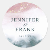 Eleganter Alkohol Tinte Gold Blush Blau Wasserfarb Runder Aufkleber (Vorderseite)