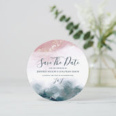 Eleganter Alkohol Tinte Gold Blush Blau Wasserfarb Save The Date (Stehend Vorderseite)