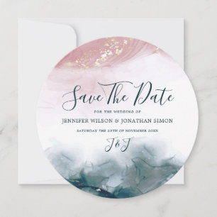 Eleganter Alkohol Tinte Gold Blush Blau Wasserfarb Save The Date