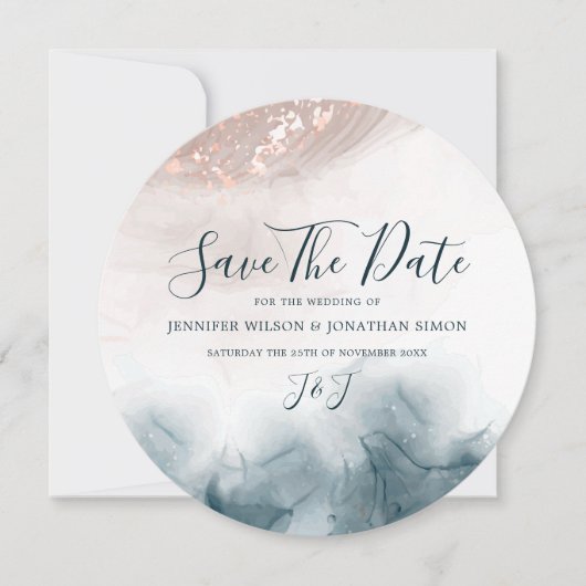 Eleganter Alkohol Tinte Gold Rosa Blau Save The Date (Vorderseite)