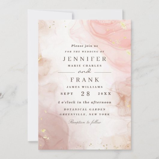 Eleganter Alkohol Tinte Gold Rosa Rosa Minimal Mod Einladung (Vorderseite)