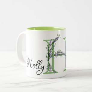Eleganter Alphabet Brief H Lavender Eucalyptus Zweifarbige Tasse