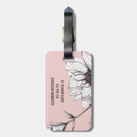 Eleganter Anemone Individuelle Name Pink Gepäckanhänger (Rückseite vertikal)