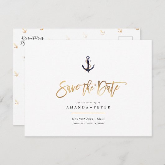 Eleganter Anker, Save the Date nautisch Postkarte (Vorne/Hinten)