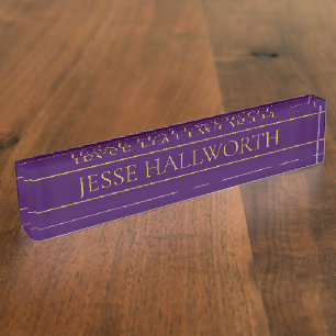 Eleganter anpassbarer Text Gold & Tiefes Lila Namensplakette