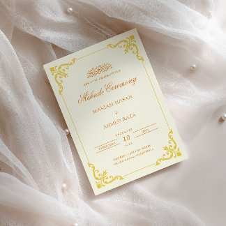 Eleganter antiker Rahmen Creme Gelb Mehndi-Zeremon Einladung