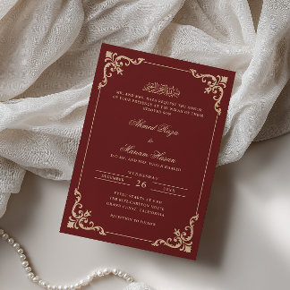 Eleganter antiker Rahmen Gold Burgund Nikah-Zeremo Einladung