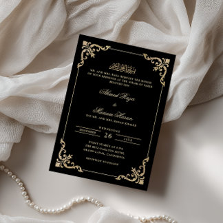 Eleganter antiker Rahmen Gold Schwarz Nikah-Zeremo Einladung