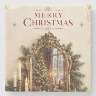 Eleganter Antiker Spiegel Weihnachten, Vintage Eur Steinuntersetzer