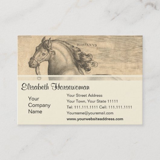 Eleganter antiker Stich des spanischen Pferds Visitenkarte (Vorderseite)