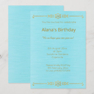 ELEGANTER AQUA BLAUE GOLD GRENZEINLADUNG EINLADUNG