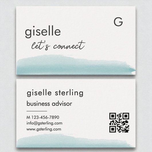 Eleganter Aqua Brush Stroke QR Code Visitenkarte