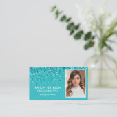Eleganter Aqua-Glitter-Foto-QR-Code Visitenkarte (Stehend Vorderseite)