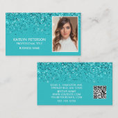 Eleganter Aqua-Glitter-Foto-QR-Code Visitenkarte (Vorne/Hinten)