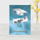 Eleganter Aqua und Silberner Abschluss Karte (Gelbe Blume)