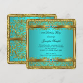 Eleganter Aquamarin Blue Gold Damask Diamond Gebur Einladung (Vorne/Hinten)