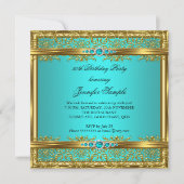 Eleganter Aquamarin Blue Gold Damask Diamond Gebur Einladung (Vorderseite)