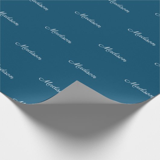 Eleganter aquamarin-Blue-Script-individuelle Name Geschenkpapier (Ecke)