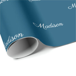 Eleganter aquamarin-Blue-Script-individuelle Name  Geschenkpapier